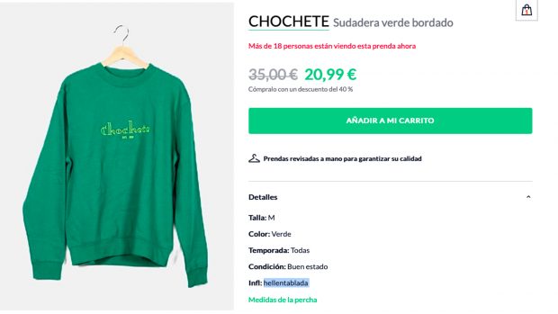 Sudadera de Chochete, firma de Soraya Arnelas que vende Elena Tablada/Mi Colet