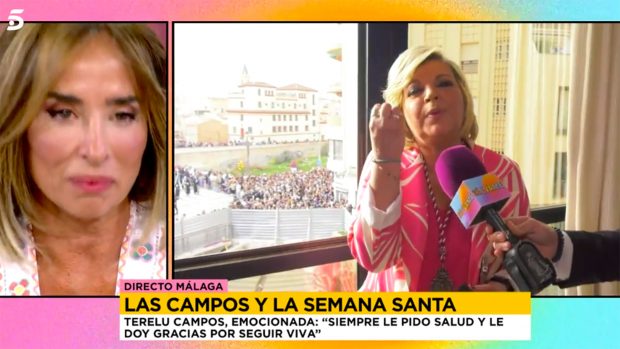 María Patiño rompe a llorar en directo./Telecinco