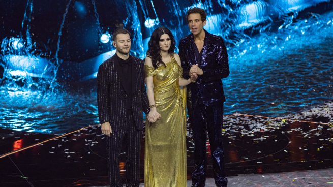 Mika, Laura Pausini y Alessandro Cattelan en 'Eurovision' / Gtres