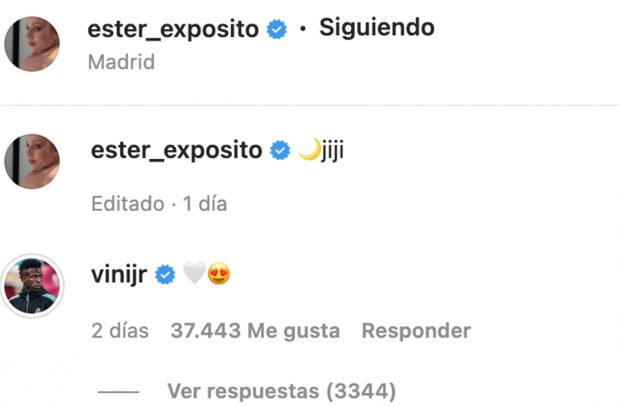 Comentario de Vinicius a Ester Expósito / Instagram
