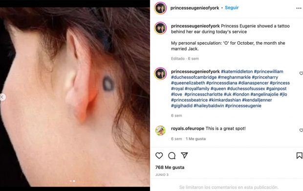 Eugenia de York con un tatuaje en la oreja / Instagram