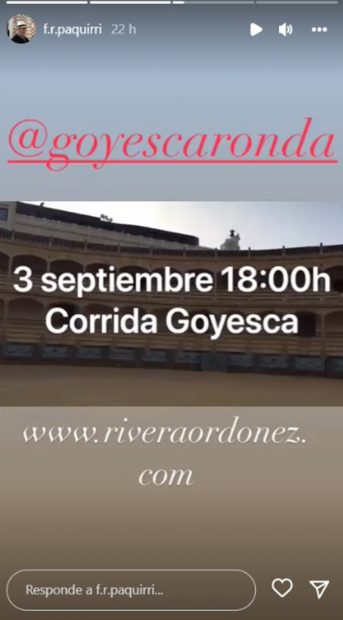 Francisco Rivera anuncia que están a la venta las entradas de la Goyesca / Instagram @f.r.paquirri