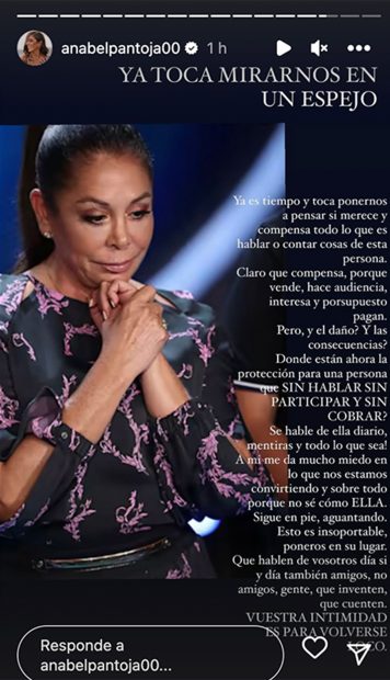Anabel Pantoja defendiendo a su tía / Instagram