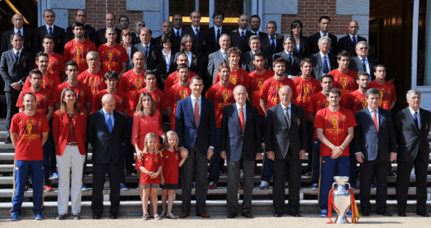 Los Reyes de España y los eméritos, con la Selección campeona del mundo en 2010 / Gtres