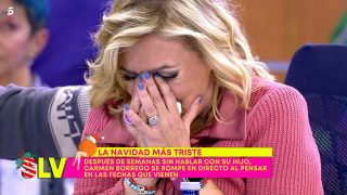 Carmen Borrego llorando en el plató de ‘Sálvame’, en Telecinco
