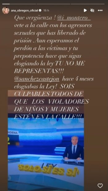 Ana Obregón criticando al gobierno / Instagram