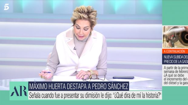 Ana Rosa Quintana se sorprende ante la confesión de Máximo Huerta / Telecinco