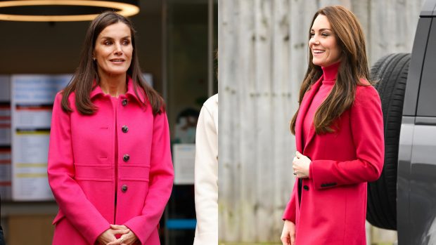 Letizia y Kate Middleton con un abrigo fucsia / Gtres