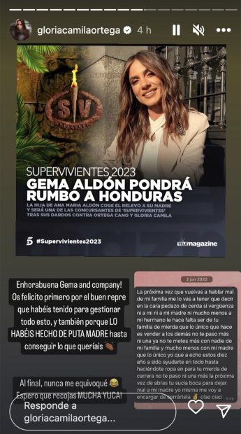 Gloria Camila opina sobre Gema Aldón / Instagram