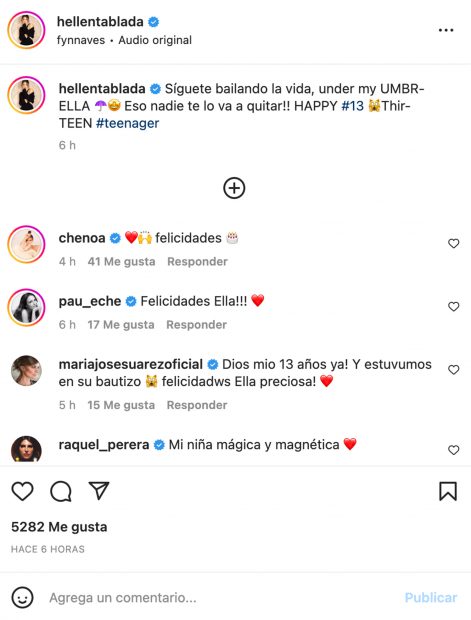 Comentario de Chenoa en la publicación de Elena Tablada. / Instagram