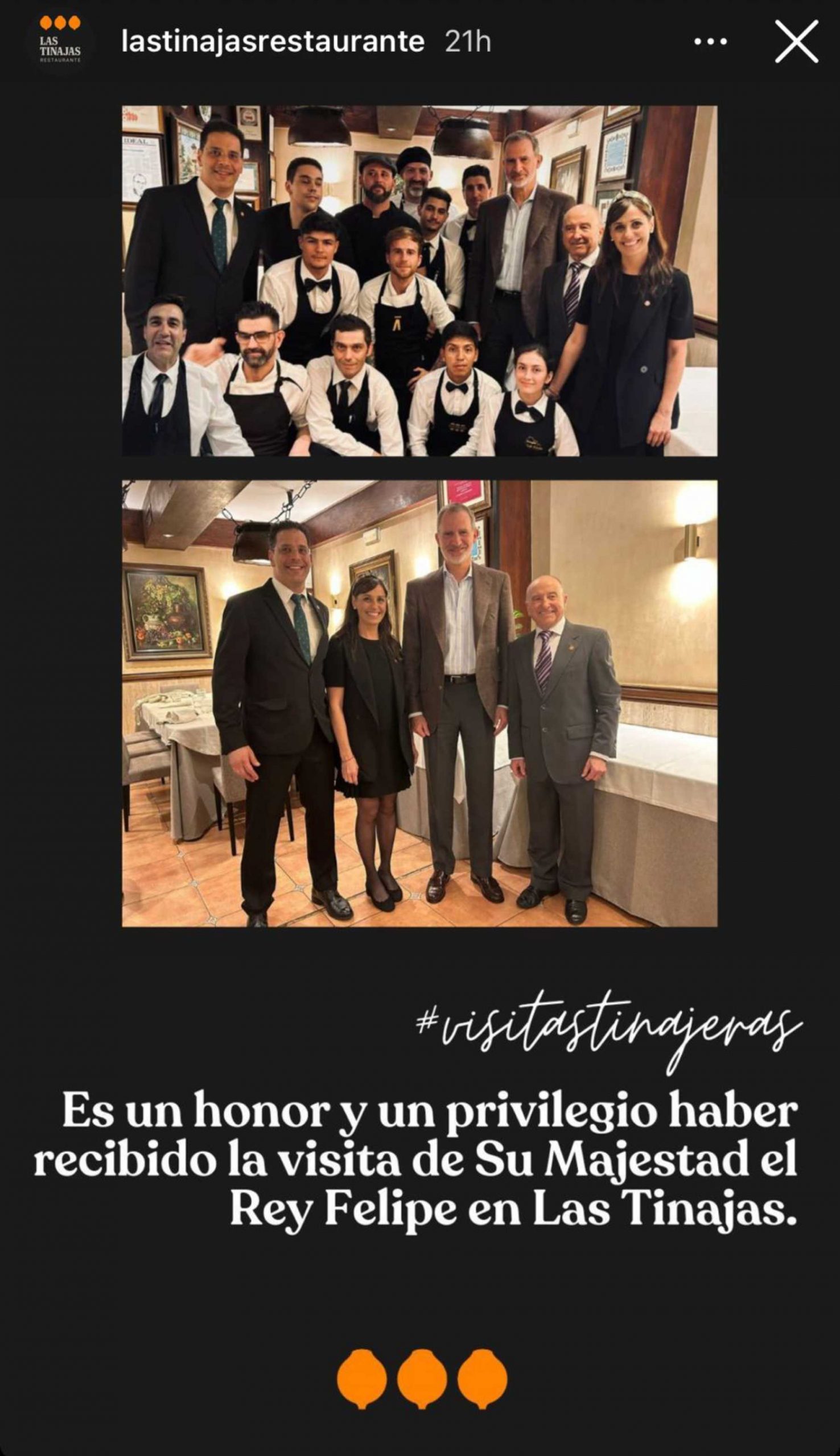 El Rey Felipe VI en el restaurante Las Tinajas / Instagram