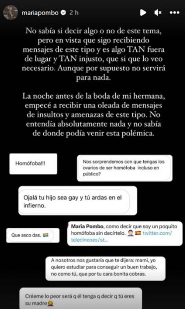 Polémica María Pombo, María Pombo hijo gay, María Pombo homofobia,