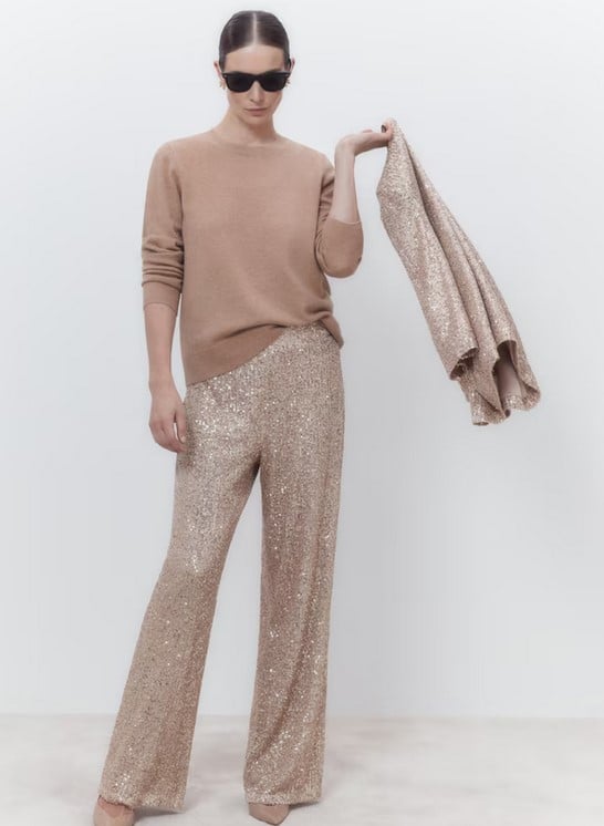 Amazon Pantalones Anchos Lentejuelas Pantalones De Vestir Negros