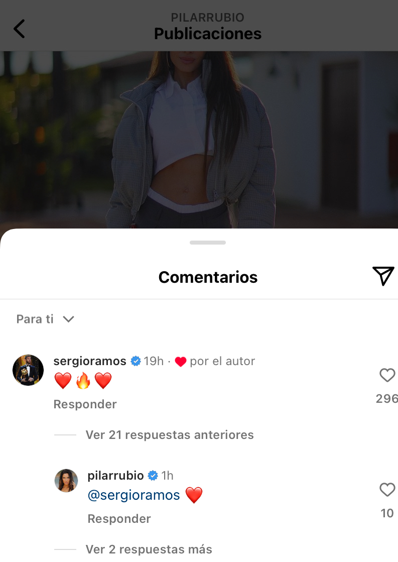 Intercambio de mensajes en Instagram entre Sergio Ramos y Pilar Rubio