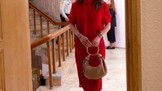 Rania de Jordania con complementos en color Mocha Mousse. (Foto: Gtres).