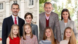 Felicitaciones navideñas de Sus Majestades, Felipe y Letizia, y sus hijas, la princesa Leonor y la infanta Sofía. (Foto: Gtres)