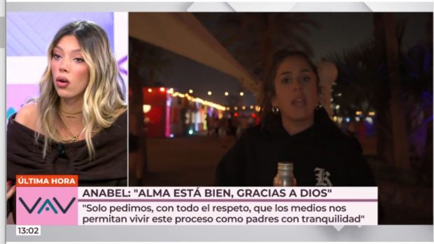 Alejandra Rubio enviando un cariñoso mensaje a Anabel Pantoja. (Foto: Telecinco)