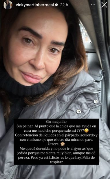 Vicky Martín Berrocal ha subido recientemente una foto a sus redes sociales donde muestra su rostro al natural. (Foto: Gtres)