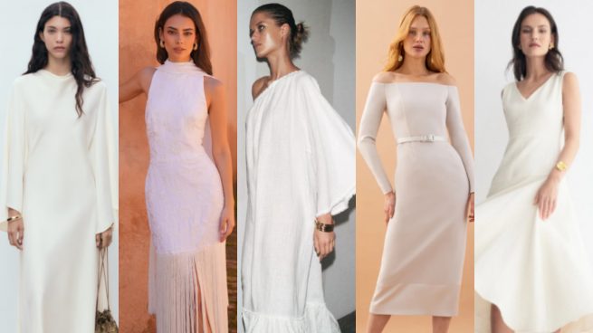 Cincos vestidos blancos