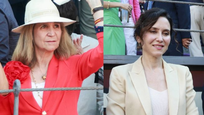 La infanta Elena e Isabel Díaz Ayuso en Las Ventas. (Foto: Gtres)