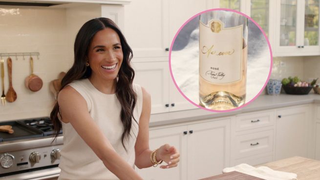 Montaje fotografías de Meghan Markle y su vino. (Fotos: Gtres y As Ever)