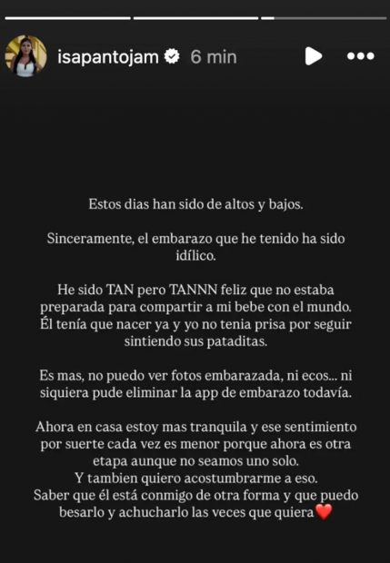 Comunicado Isa Pantoja en Instagram. (Foto: Instagram)