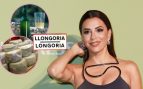 Montaje Eva Longoria, sus alimentos asturianos favoritos y el cartel de su pueblo. (Fotos: Gtres y redes sociales)