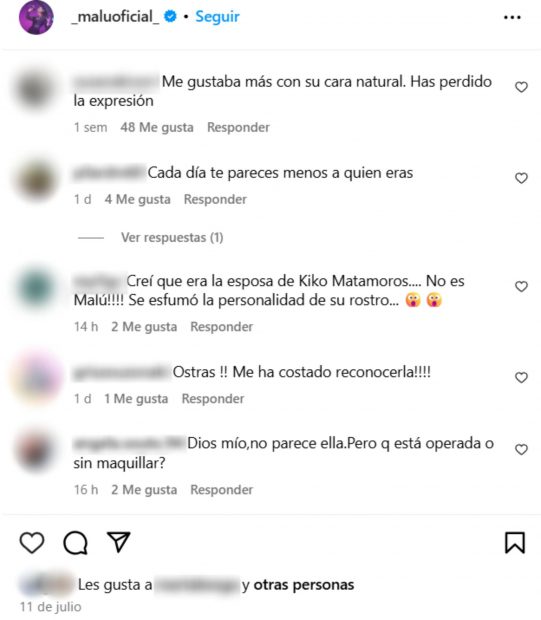 Los comentarios que ha recibido Malú en su último post. (Foto: Instagram)