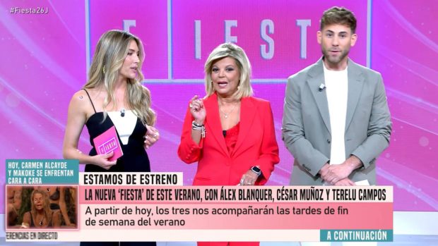 Álex Blanquer, Terelu Campos y César Muñoz. (Foto: Telecinco)