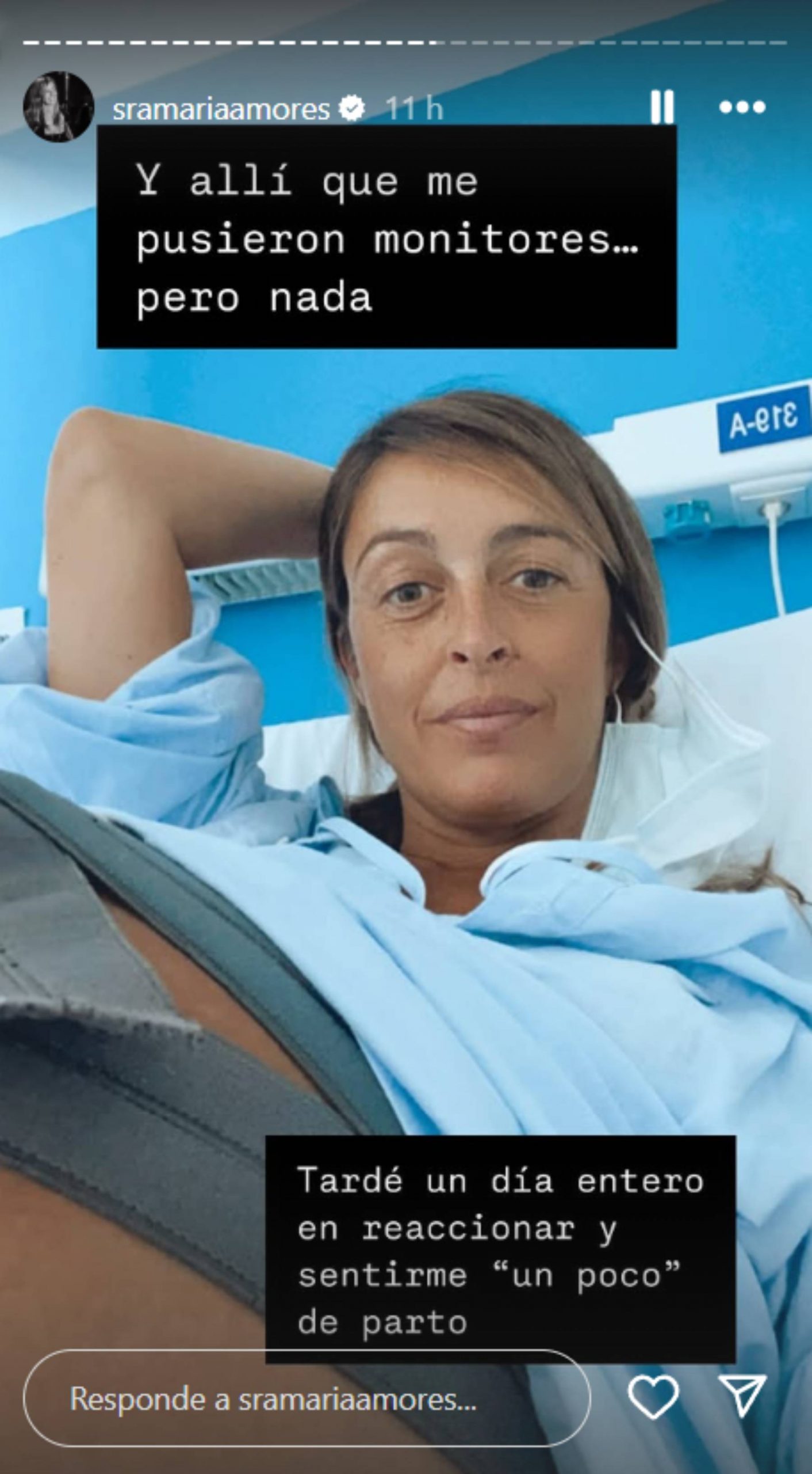 María Amores durante un ingreso hospitalario antes de dar a luz. (Foto: RRSS)