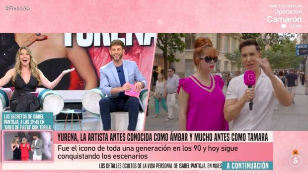 Yurena reaparece en directo con Omar Suárez en 'Fiesta'. (Foto: Telecinco)
