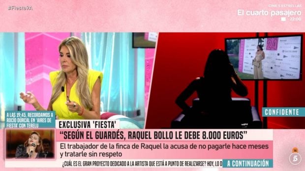 Informaciones sobre Raquel Bollo en el plató de 'Fiesta'. (Foto: Telecinco)