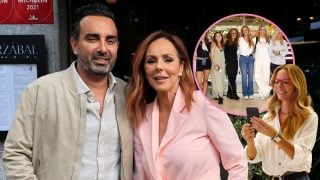 Rocío Carrasco, Fidel Albiac y Paula Vázquez junto a los concursantes de ‘Hasta el fin del mundo’. (Foto: Gtres)