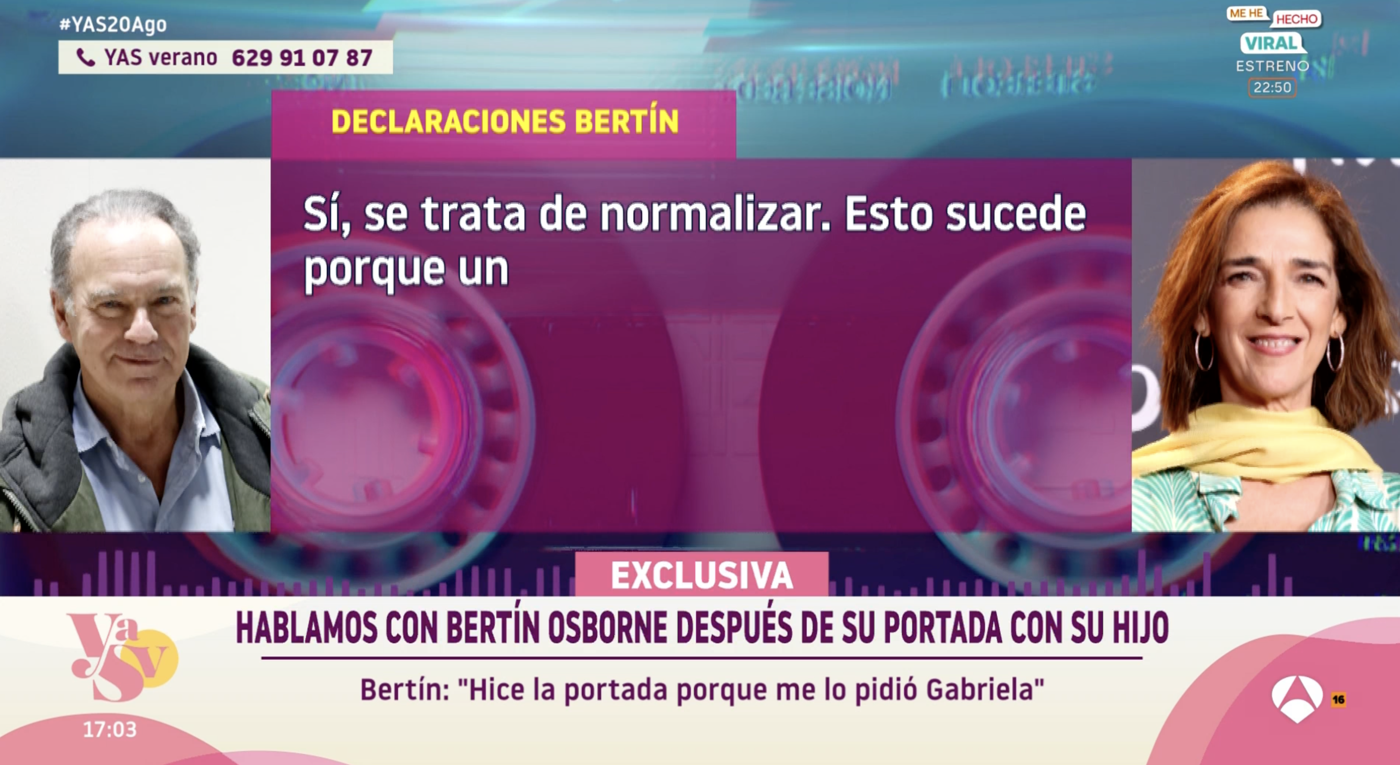 Captura de la conversación entre Paloma García-Pelayo y Bertín Osborne en 'Y ahora Sonsoles'. (Foto: Antena 3)