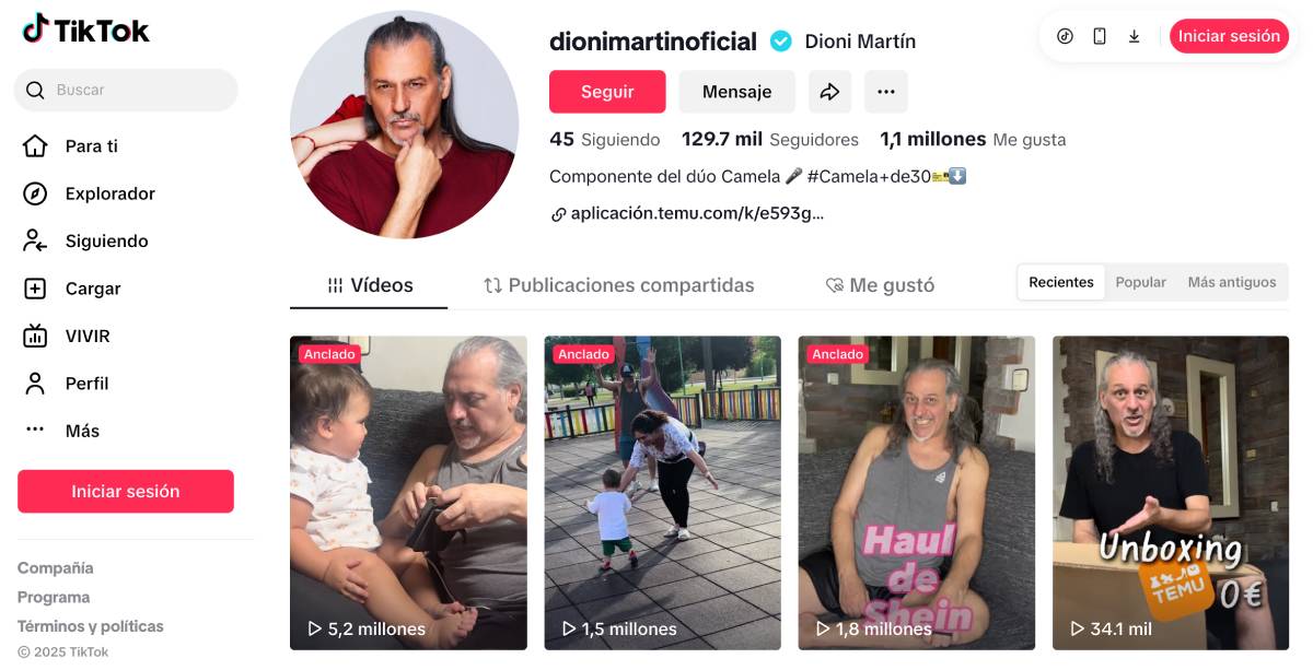 La cuenta oficial de TikTok de Dioni Martín, con el perfil verificado.