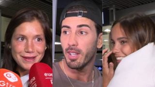 Miri Pérez-Cabrero, Iván González y Gloria Camila  en el aeropuerto Adolfo Suárez Madrid Barajas. (Foto: Gtres)