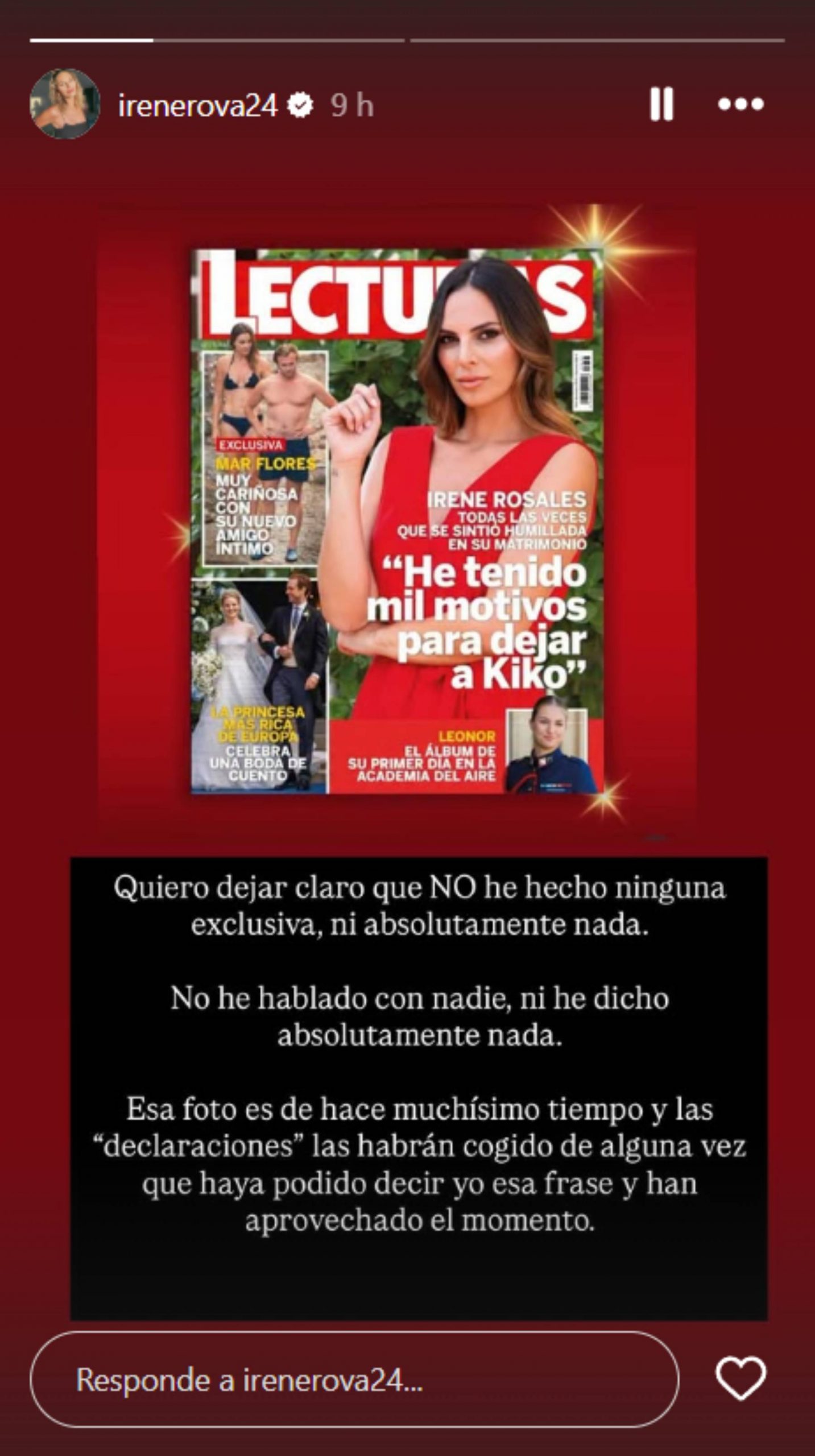 Storie de Instagram de Irene Rosales. (Foto: RRSS)