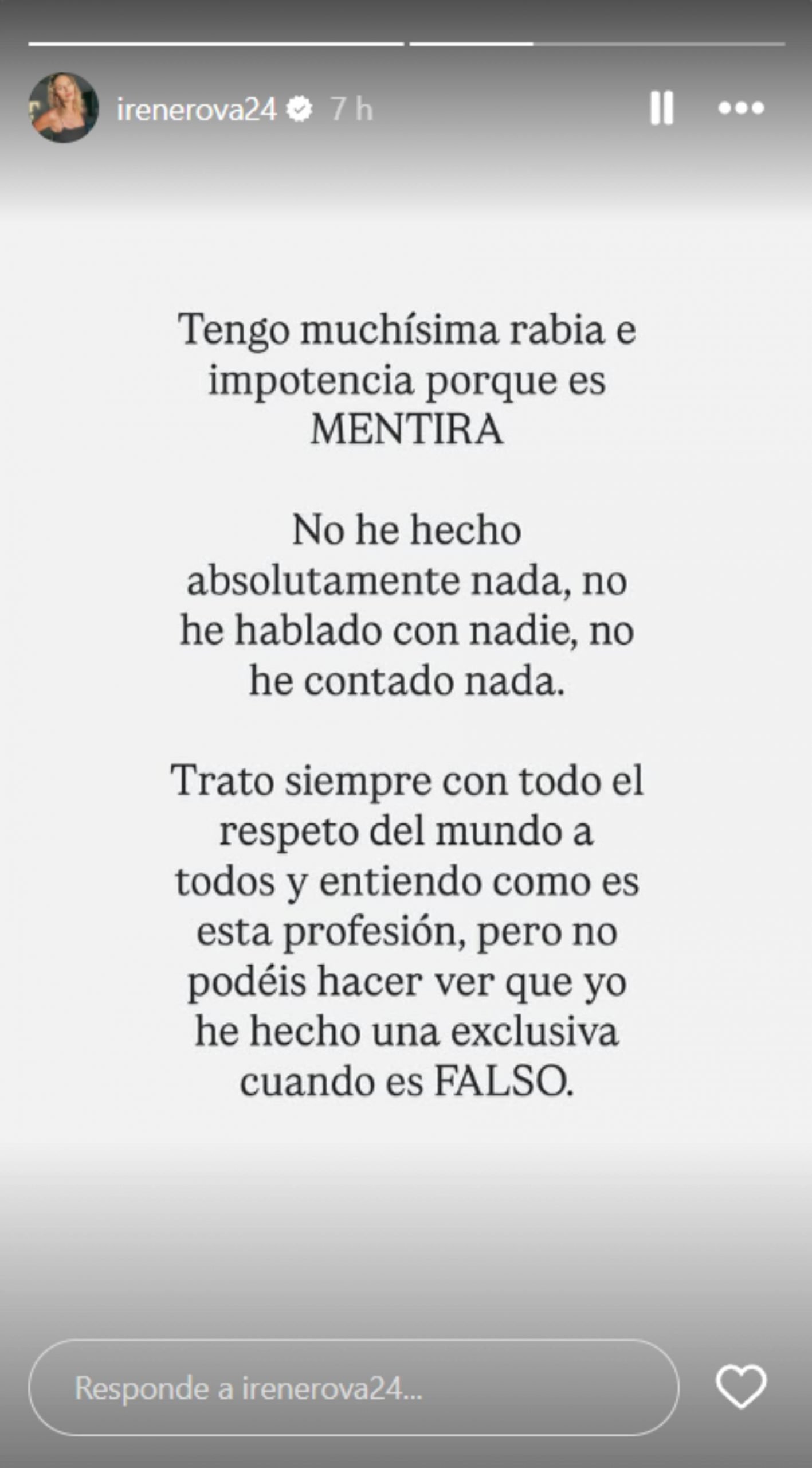 Storie de Instagram de Irene Rosales. (Foto: RRSS)