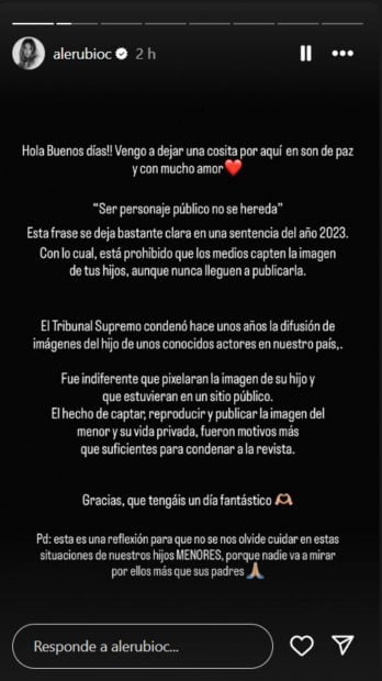 Comunicado de Alejandra Rubio. (Foto: RRSS)