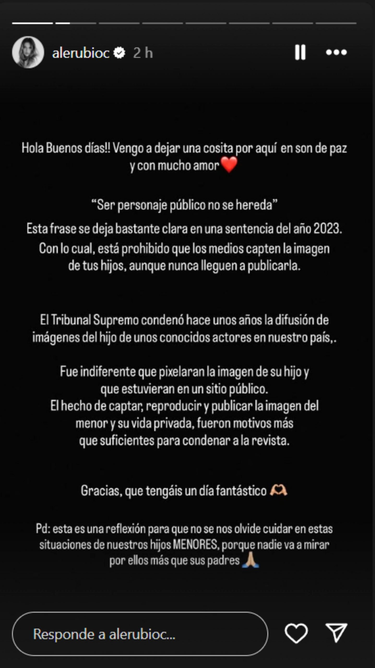 Comunicado de Alejandra Rubio. (Foto: RRSS)