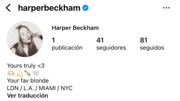 Así es la presentación de Harper Beckham en su cuenta personal. (FOTO: REDES SOCIALES)