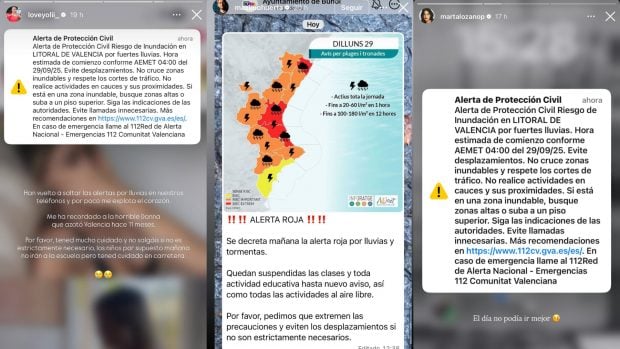 Los famosos alertan sobre la alerta roja en Valencia. (FOTOS: REDES SOCIALES)