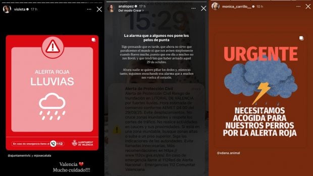 Los famosos alertan sobre la alerta roja en Valencia. (FOTOS: REDES SOCIALES)