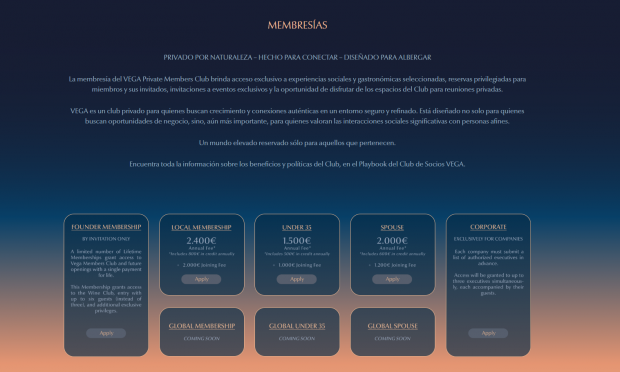 Web de VEGA Private Members Club. (Foto: vegamembers.club)