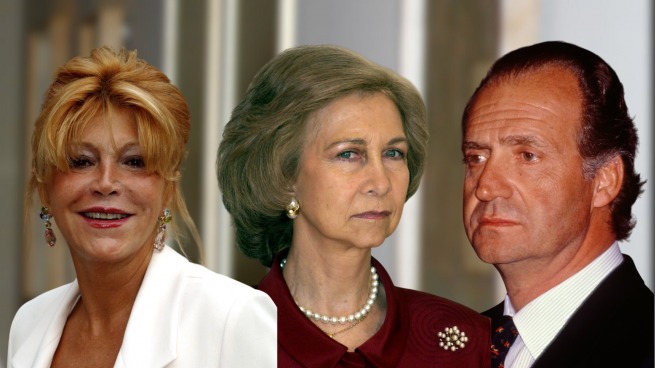 Los Reyes eméritos Sofía y Juan Carlos, junto a Tita Cervera. (Foto: Gtres)
