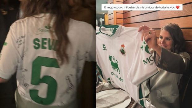 Las amiga de Carmen Ballesteros le han regalado a Seve Jr. una camiseta del Racing de Santander. (Fotos: Redes Sociales)