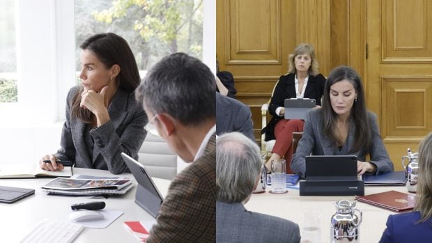 Letizia ha reciclado para esta ocasión (a la derecha) un traje que llevó el pasado año en Valencia (izquierda). (Fotos: Gtres)