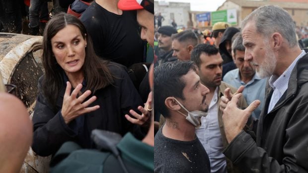 Felipe VI y doña Letizia, hace justo un año, en Paiporta. (Fotos: Gtres/ José Miguel Fernández) 