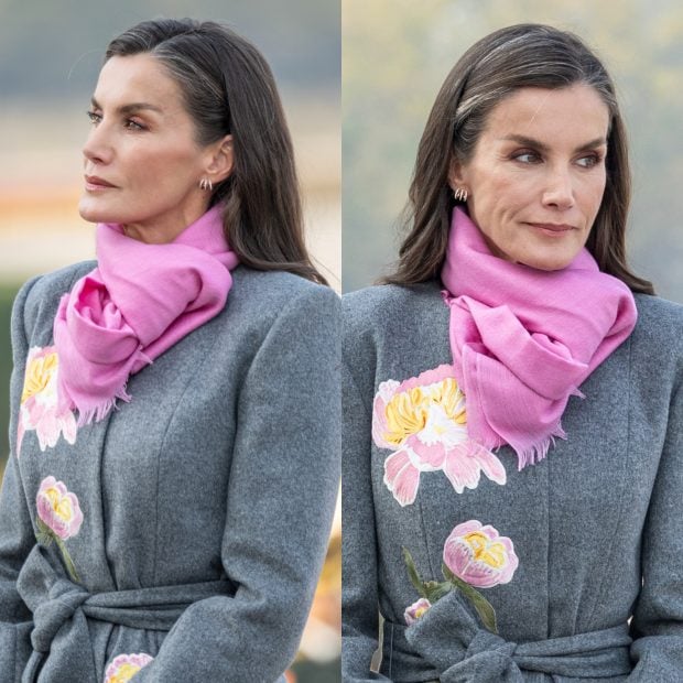 La Reina Letizia le hace un guiño a la moda oriental con un abrigo de estampado floral de Carolina Herrera. (Fotos: Gtres)