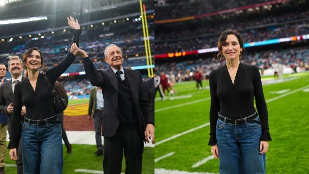 Isabel Díaz Ayuso en el primer partido de la NFL junto a Florentino Pérez. (Fotos: Gtres)